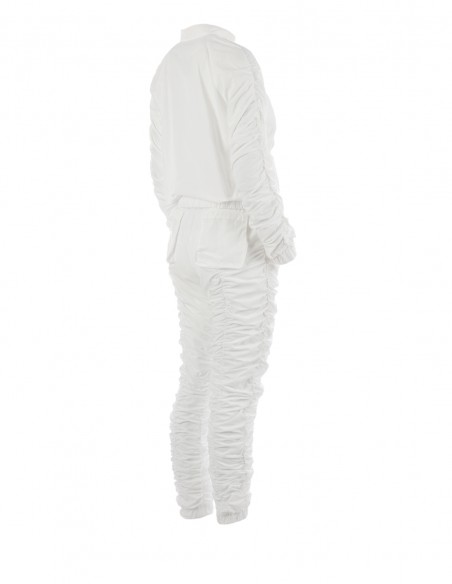 Set bluza + pantaloni cu fronseuri - byEDA - Off-white