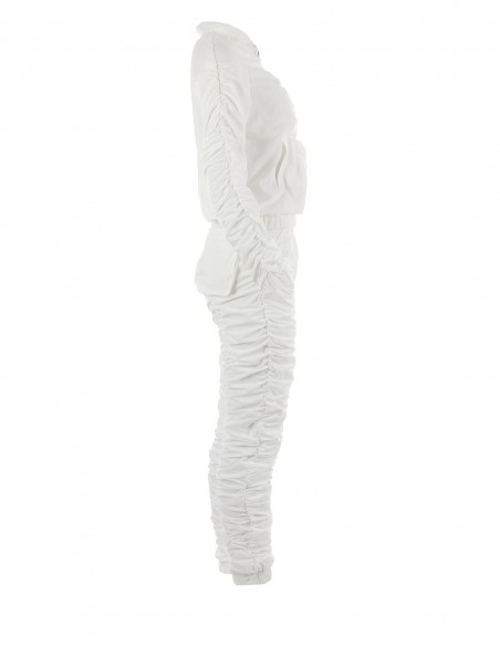 Set bluza + pantaloni cu fronseuri - byEDA - Off-white