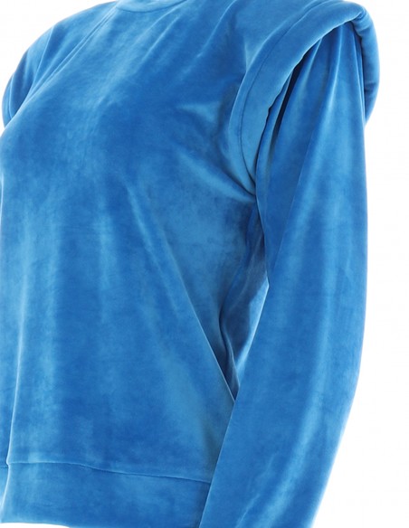 Bluza de catifea cu umeri - byEDA - Albastru