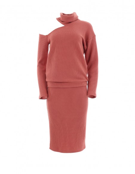 Top cu un umar gol + Fusta - Terracotta - byEDA
